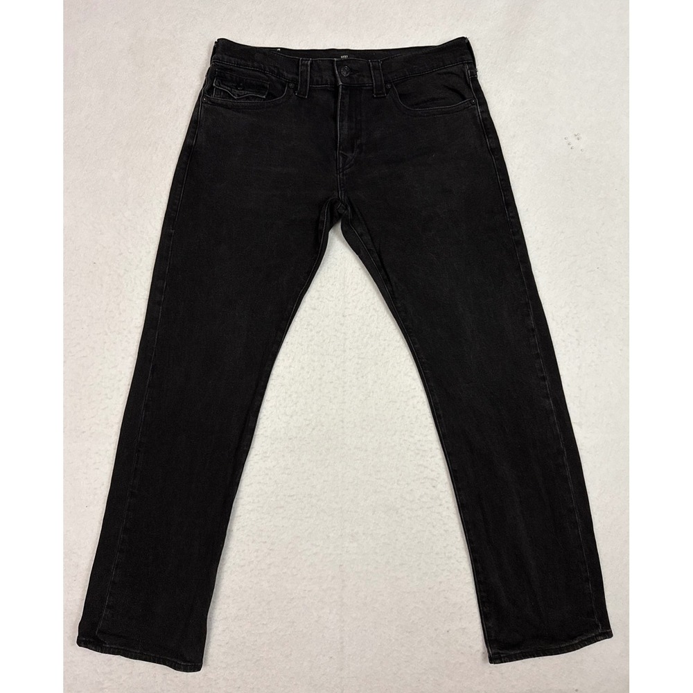 True Religion Ricky Jeans Men's 36 Black Crystal Flap Relaxed Straight Stretch